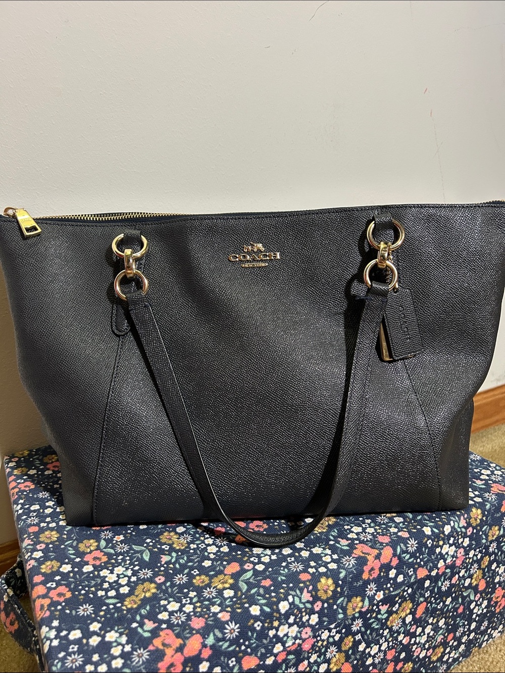 Coach Black Leather Tote with Gold Hardware